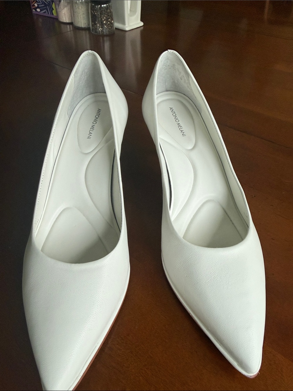 Antonio Melani Classic White Pointed-Toe Kitten Heel Pumps - Women
